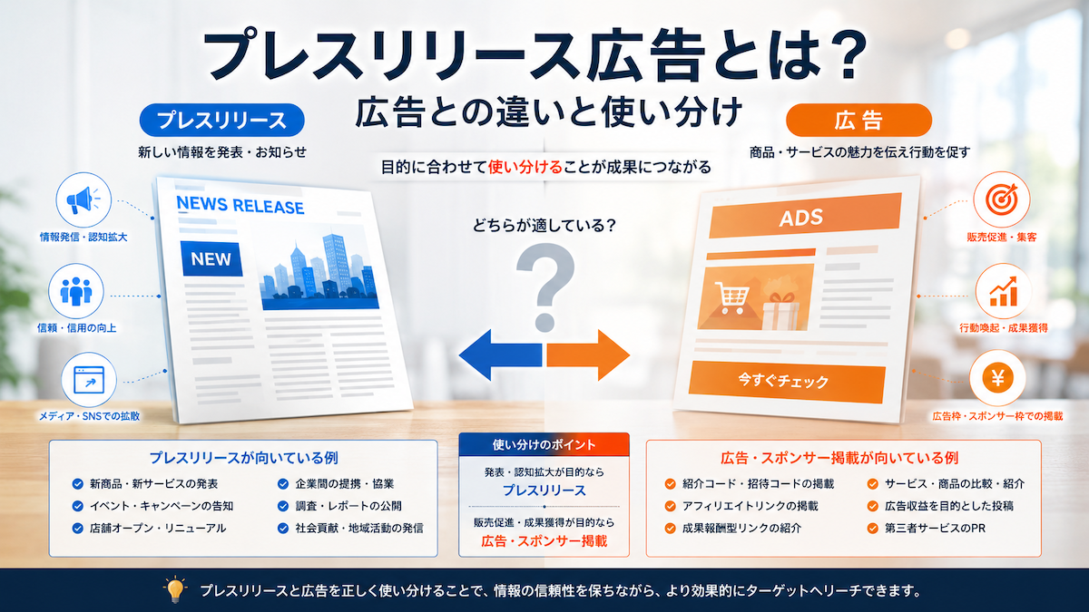 プレスリリース広告とは？広告との違いと使い分け