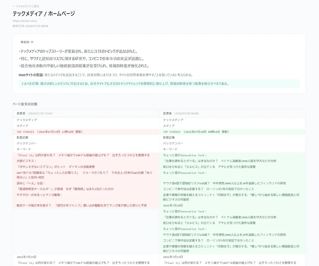 Webサイトの変更をAIが3行で要約するSaaS『DiffCombo』提供開始