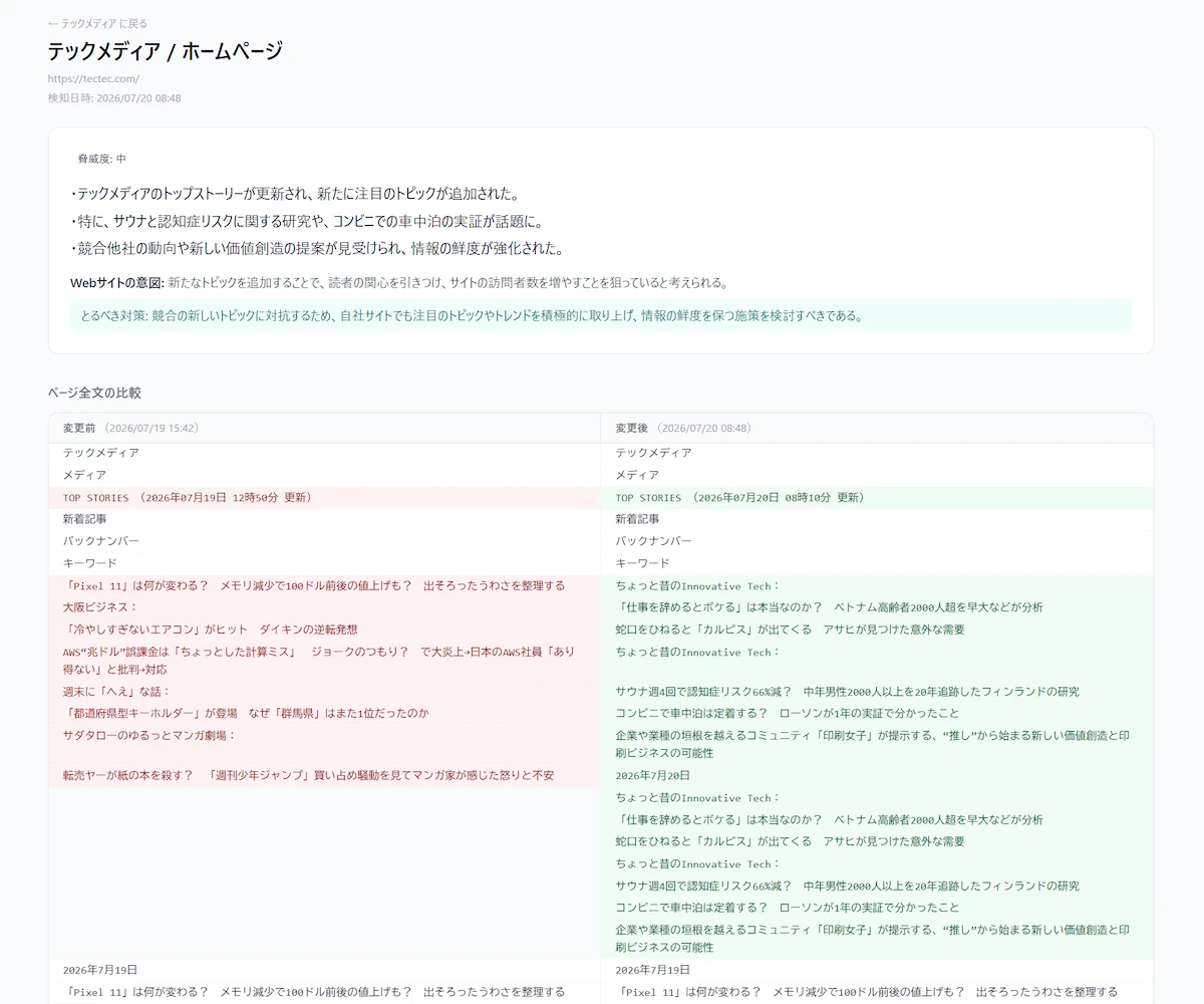 Webサイトの変更をAIが3行で要約するSaaS『DiffCombo』提供開始