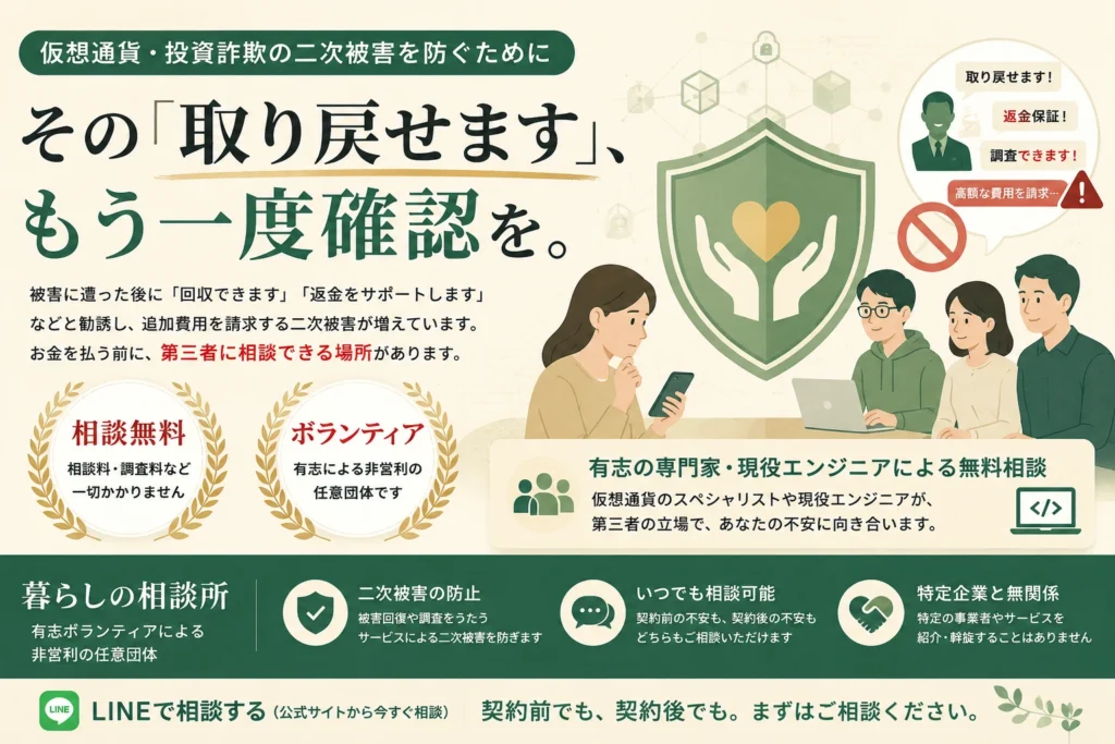 暮らしの相談所 仮想通貨詐欺 二次被害 無料相談